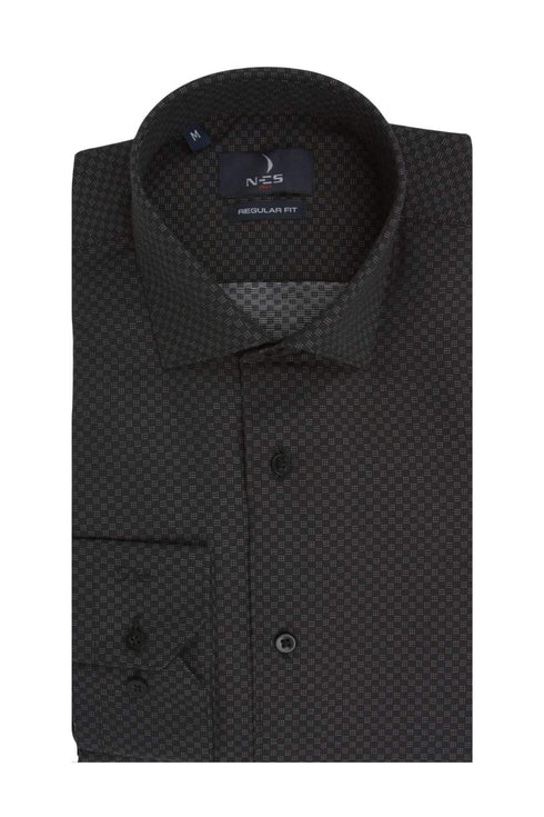 Ανδρικό Πουκάμισο Μαύρο με Γκρι Μοτίβο NCS