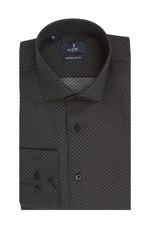 Ανδρικό Πουκάμισο Μαύρο με Γκρι Μοτίβο NCS