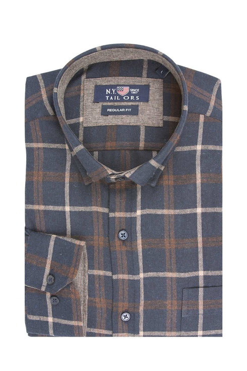 Ανδρικό Πουκάμισο Καρό Φανέλα Μπλε-Καφέ NYT