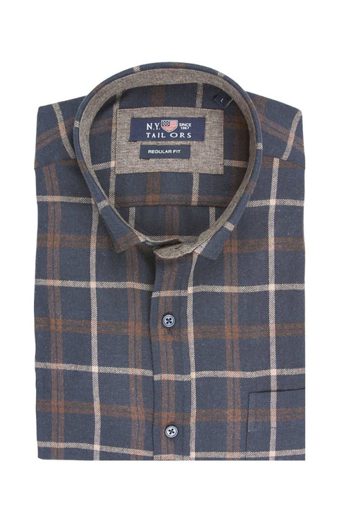 Ανδρικό Πουκάμισο Καρό Φανέλα Μπλε-Καφέ NYT