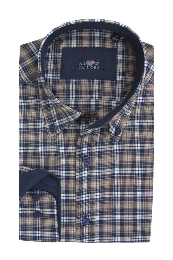 Ανδρικό Πουκάμισο Καρό Μπεζ-Μπλε NYT