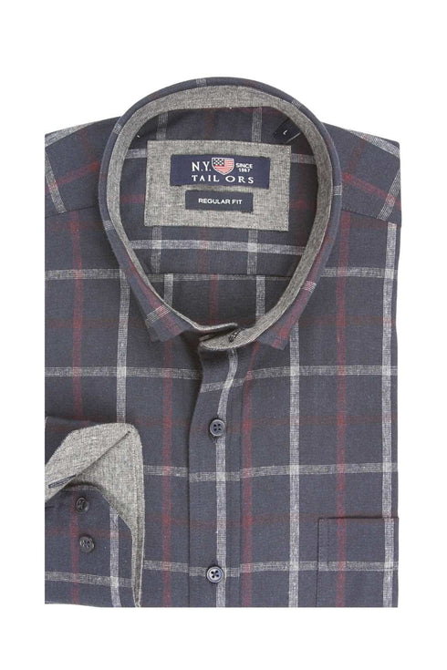 Ανδρικό Πουκάμισο Καρό Φανέλα Μπλε-Γκρι NYT