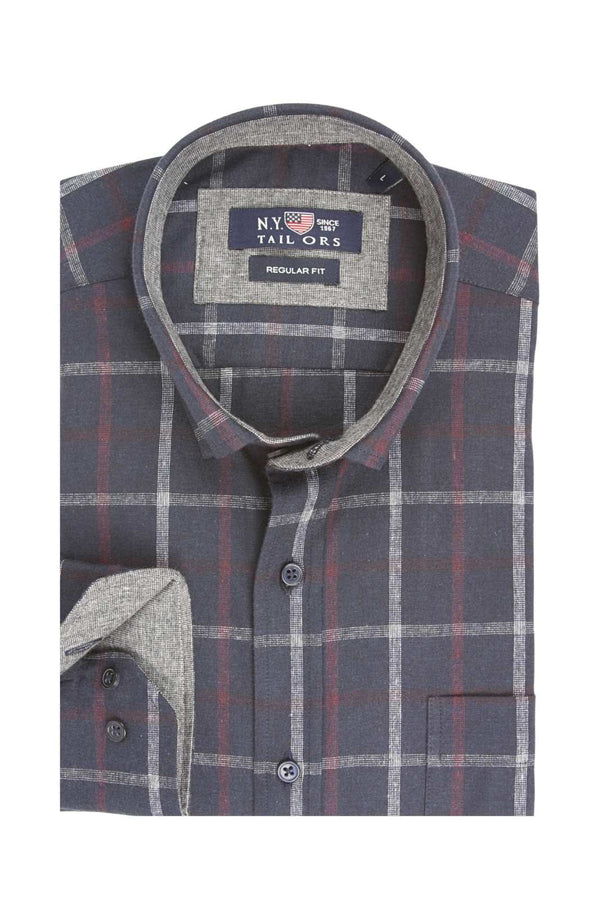 Ανδρικό Πουκάμισο Καρό Φανέλα Μπλε-Γκρι NYT