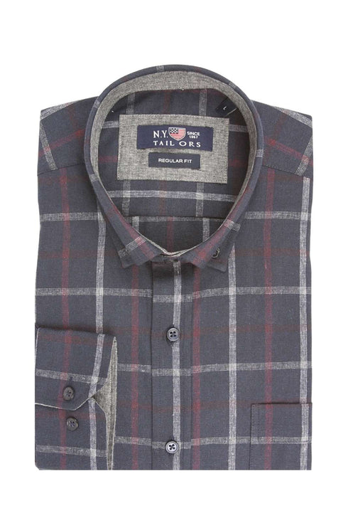 Ανδρικό Πουκάμισο Καρό Φανέλα Μπλε-Γκρι NYT