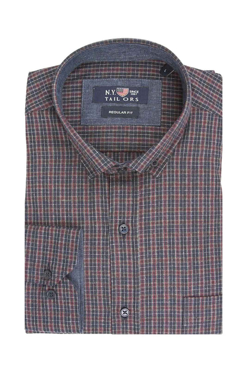 Ανδρικό Πουκάμισο Καρό Φανέλα Μπλε-Μπορντώ NYT