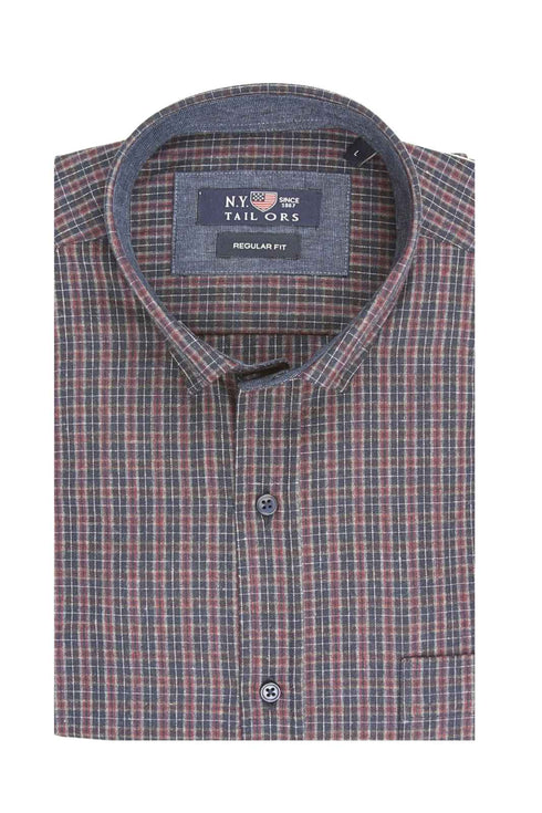 Ανδρικό Πουκάμισο Καρό Φανέλα Μπλε-Μπορντώ NYT