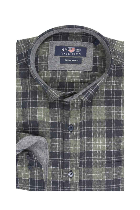 Ανδρικό Πουκάμισο Καρό Φανέλα Λαδί NYT