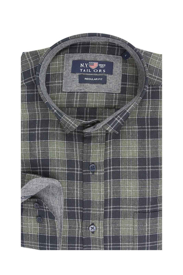 Ανδρικό Πουκάμισο Καρό Φανέλα Λαδί NYT