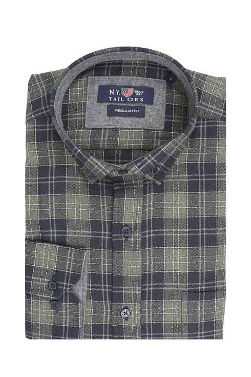 Ανδρικό Πουκάμισο Καρό Φανέλα Λαδί NYT