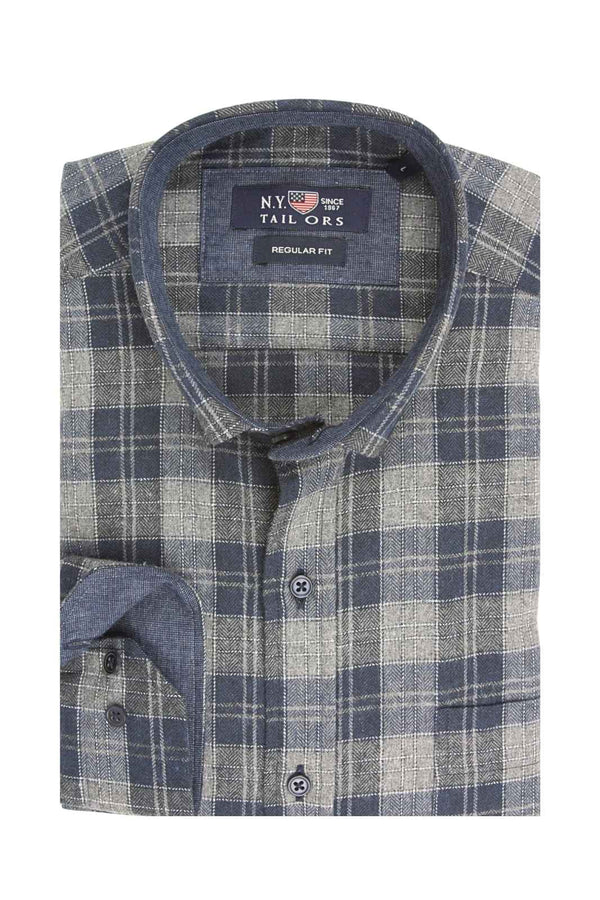 Ανδρικό Πουκάμισο Καρό Φανέλα Γκρι- Μπλε NYT