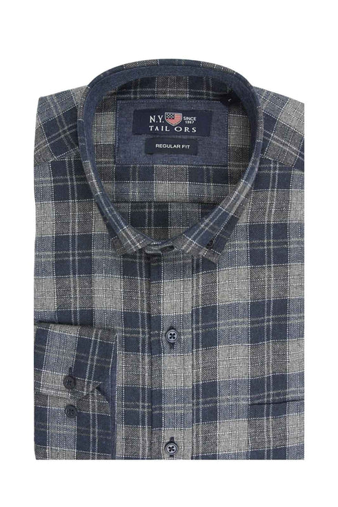 Ανδρικό Πουκάμισο Καρό Φανέλα Γκρι- Μπλε NYT