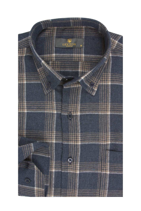 Ανδρικό Πουκάμισο Φανέλα Μπλε-Μπεζ Καρό Lexton