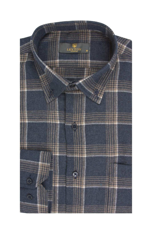 Ανδρικό Πουκάμισο Φανέλα Μπλε-Μπεζ Καρό Lexton