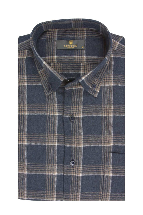 Ανδρικό Πουκάμισο Φανέλα Μπλε-Μπεζ Καρό Lexton