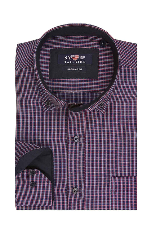 Ανδρικό Πουκάμισο Καρό Μπορντό-Μπλε NYT