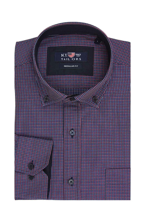 Ανδρικό Πουκάμισο Καρό Μπορντό-Μπλε NYT