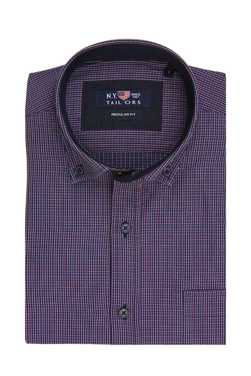 Ανδρικό Πουκάμισο Καρό Μπορντό-Μπλε NYT
