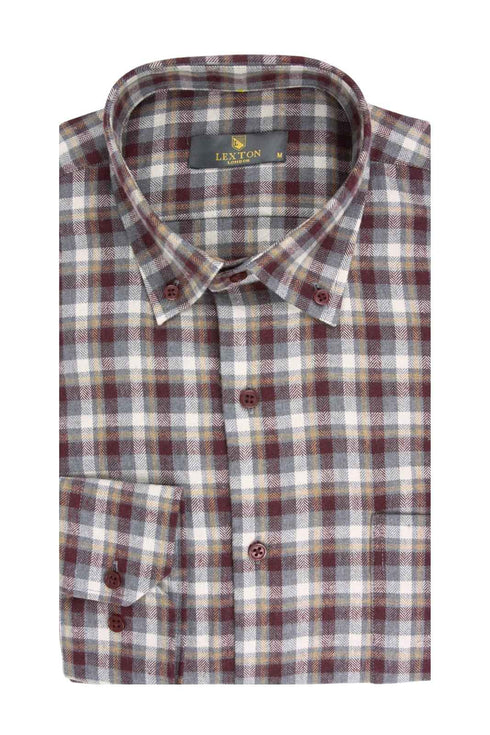 Ανδρικό Πουκάμισο Φανέλα Μπορντό Καρό Lexton