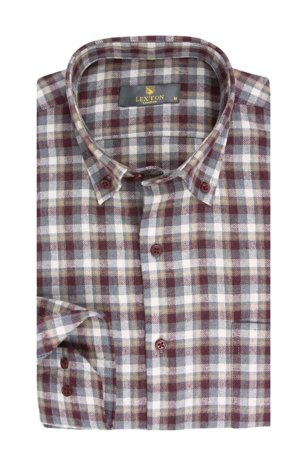 Ανδρικό Πουκάμισο Φανέλα Μπορντό Καρό Lexton