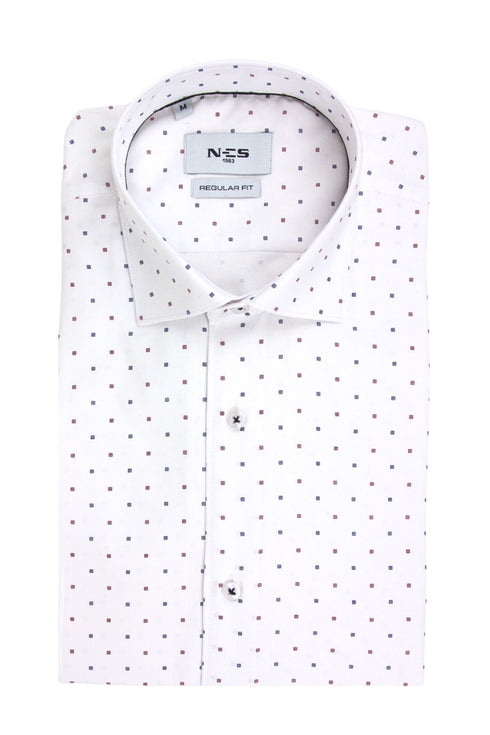 NCS Ανδρκό Πουκάμισο Λευκό με Μικροσχέδιο Μπλε-Μπορντό