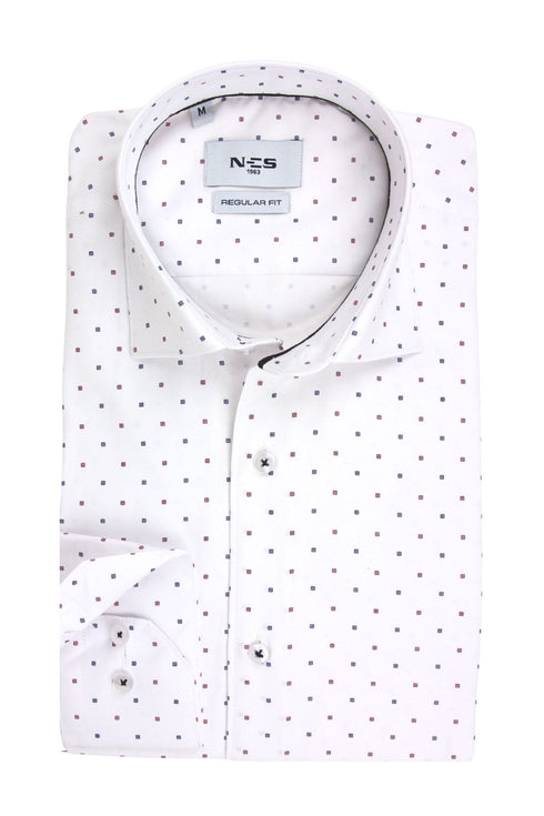 NCS Ανδρκό Πουκάμισο Λευκό με Μικροσχέδιο Μπλε-Μπορντό