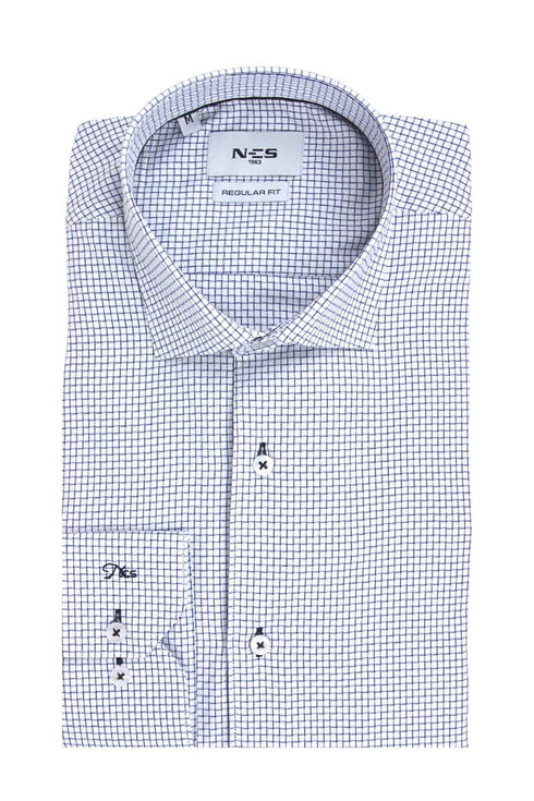 Ανδρικό Πουκάμισο Λευκό με Διακριτικό Μπλε Καρό
