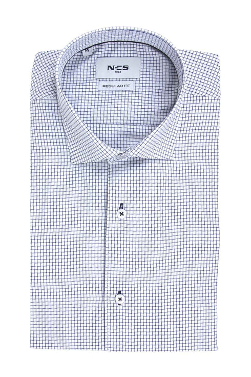 Ανδρικό Πουκάμισο Λευκό με Διακριτικό Μπλε Καρό