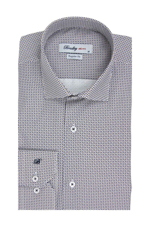 Bradley Ανδρικό Πουκάμισο Λευκό με Μικροσχέδιο
