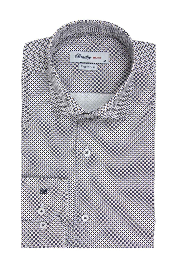 Bradley Ανδρικό Πουκάμισο Λευκό με Μικροσχέδιο