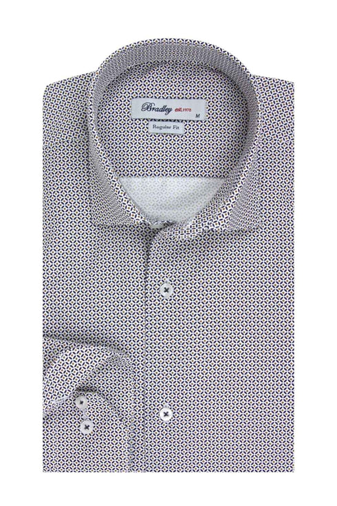 Bradley Ανδρικό Πουκάμισο Λευκό με Μικροσχέδιο
