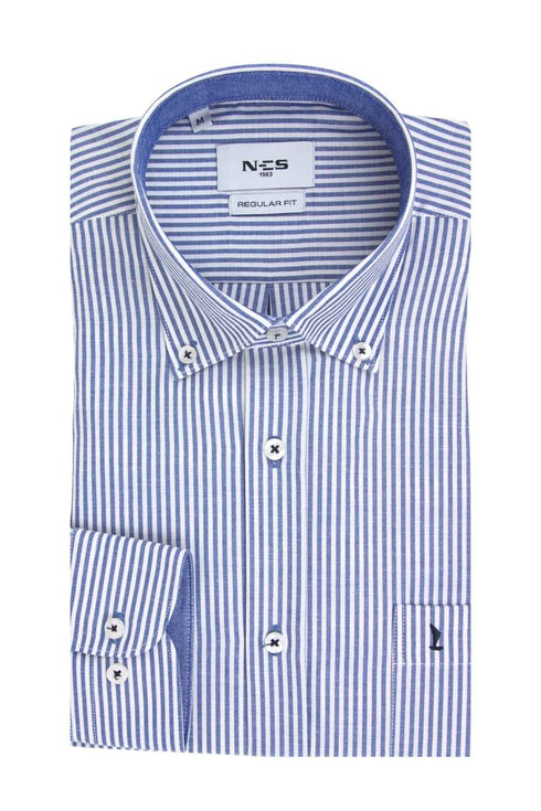 NCS Ανδρικό Πουκάμισο Ριγέ Μπλε-Λευκό