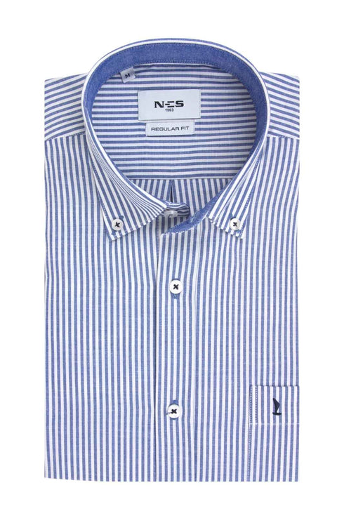 NCS Ανδρικό Πουκάμισο Ριγέ Μπλε-Λευκό