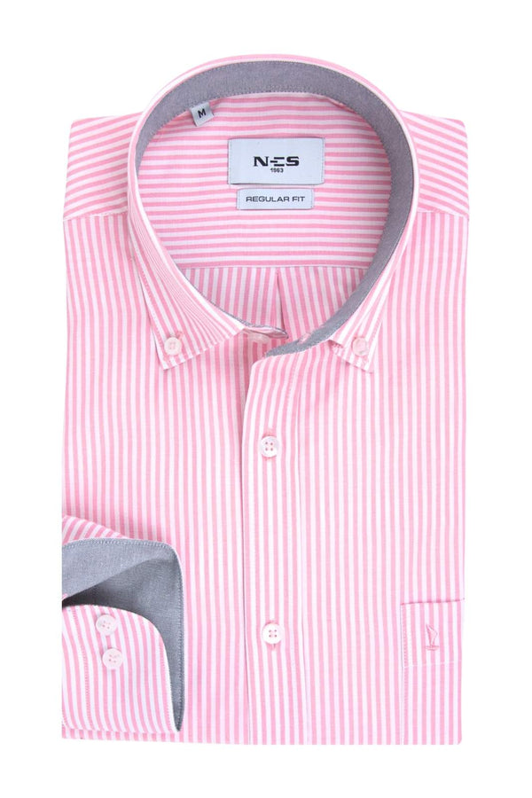NCS Ανδρικό Πουκάμισο Ριγέ Ροζ-Λευκό