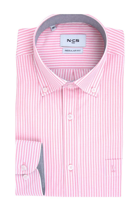 NCS Ανδρικό Πουκάμισο Ριγέ Ροζ-Λευκό