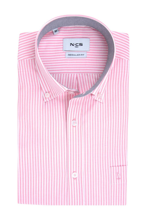 NCS Ανδρικό Πουκάμισο Ριγέ Ροζ-Λευκό