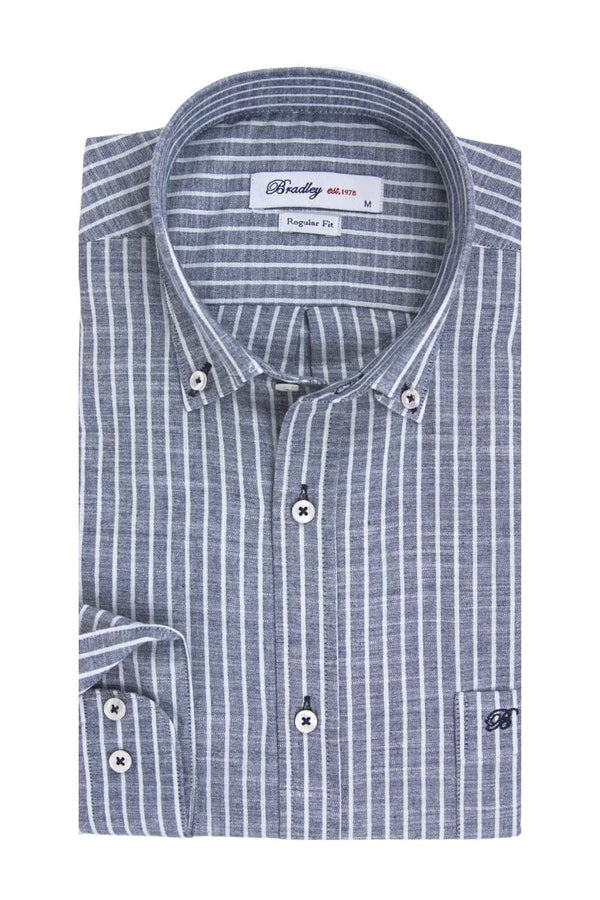 Bradley Ανδρικό Πουκάμισο Ριγέ Ραφ με Όψη Λινού