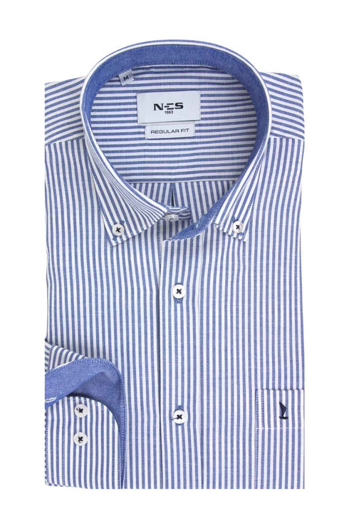 NCS Ανδρικό Πουκάμισο Ριγέ Μπλε-Λευκό