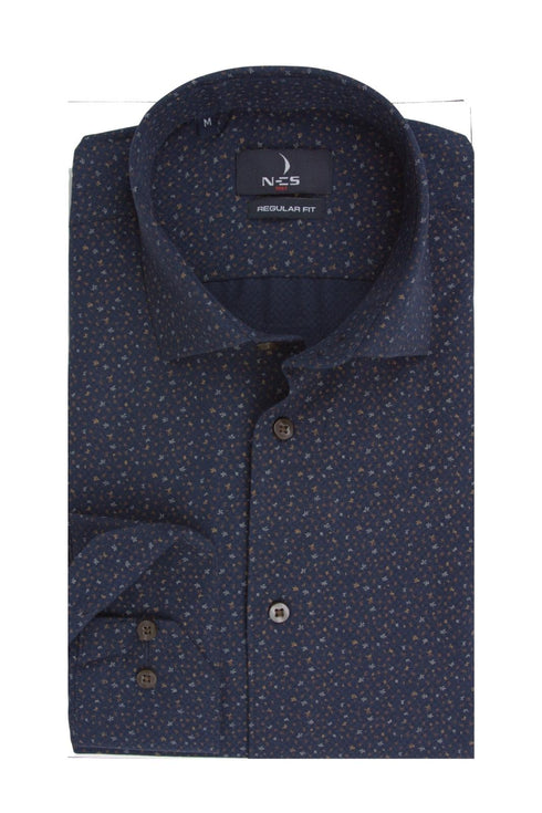 Ανδρικό Πουκάμισο Μπλε με Μικροσχέδιο Κάμελ NCS