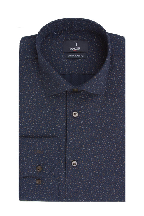 Ανδρικό Πουκάμισο Μπλε με Μικροσχέδιο Κάμελ NCS