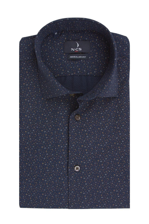 Ανδρικό Πουκάμισο Μπλε με Μικροσχέδιο Κάμελ NCS