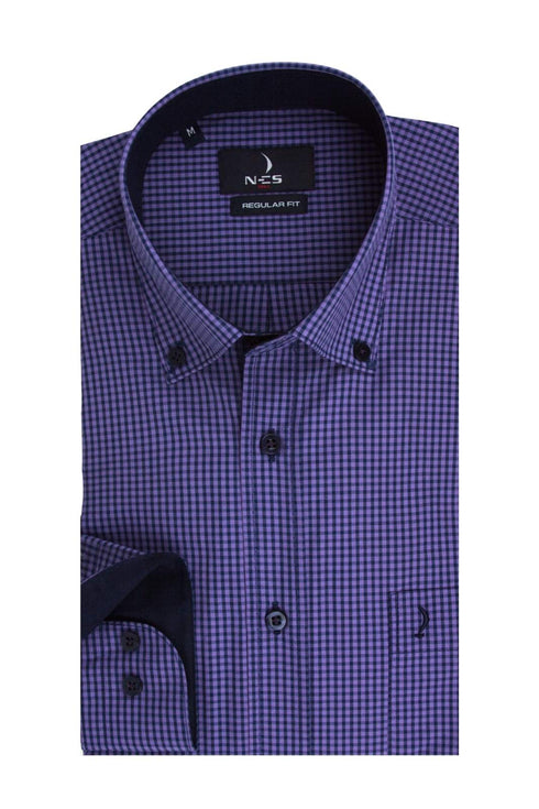 Ανδρικό Πουκάμισο Μοβ με Μπλε Καρό NCS