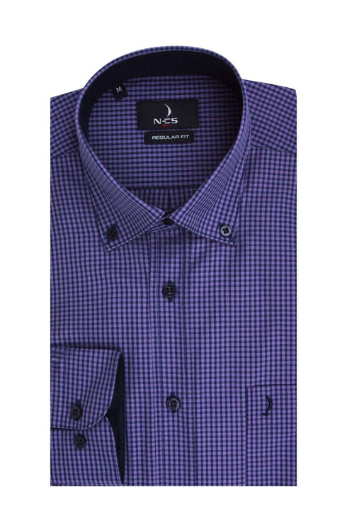 Ανδρικό Πουκάμισο Μοβ με Μπλε Καρό NCS