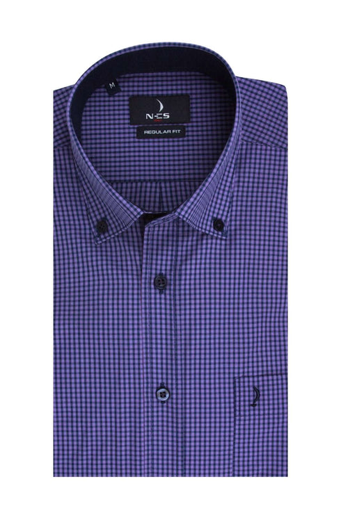 Ανδρικό Πουκάμισο Μοβ με Μπλε Καρό NCS