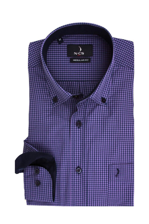 Ανδρικό Πουκάμισο Μοβ με Μπλε Καρό NCS