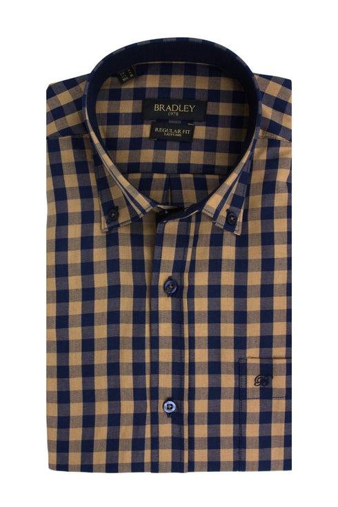 Ανδρικό Πουκάμισο Καρό Κάμελ-Μπλε Bradley