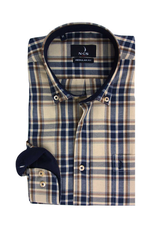 Ανδρικό Πουκάμισο Καρό Μπεζ-Μπλε NCS