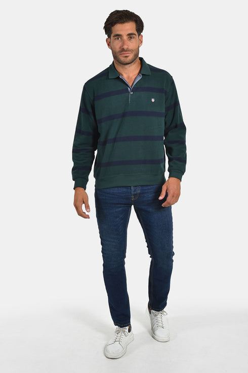 Ανδρική Μπλούζα με Γιακά Ριγέ Πράσινο-Μπλε NYT