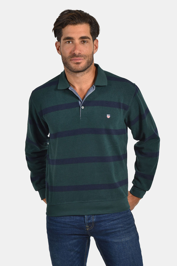 Ανδρική Μπλούζα με Γιακά Ριγέ Πράσινο-Μπλε NYT