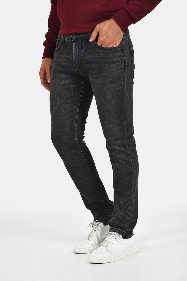 Ανδρικό Τζιν Παντελόνι Στενό Μαύρο με Ξέβαμμα