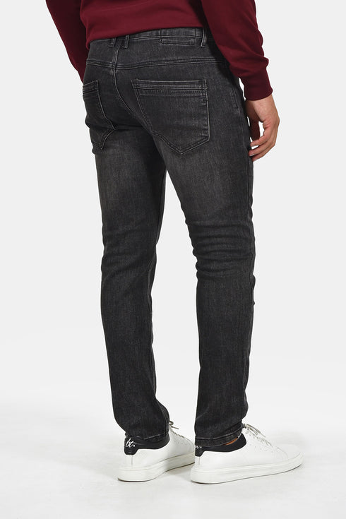 Ανδρικό Τζιν Παντελόνι Στενό Μαύρο με Ξέβαμμα